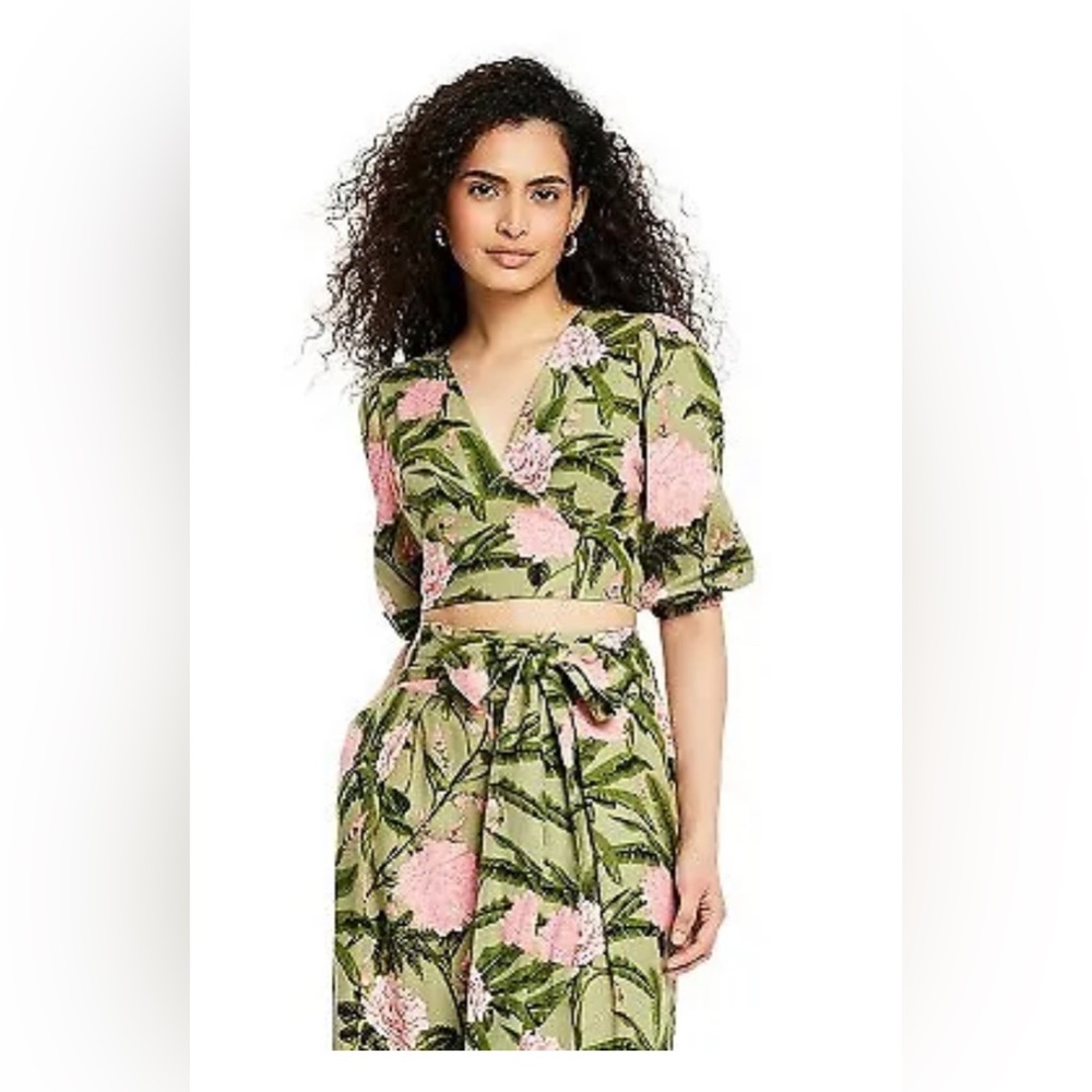 Women's Peony Print Tie Wrap Top - Agua Bendita x Target Dark Olive/Blush